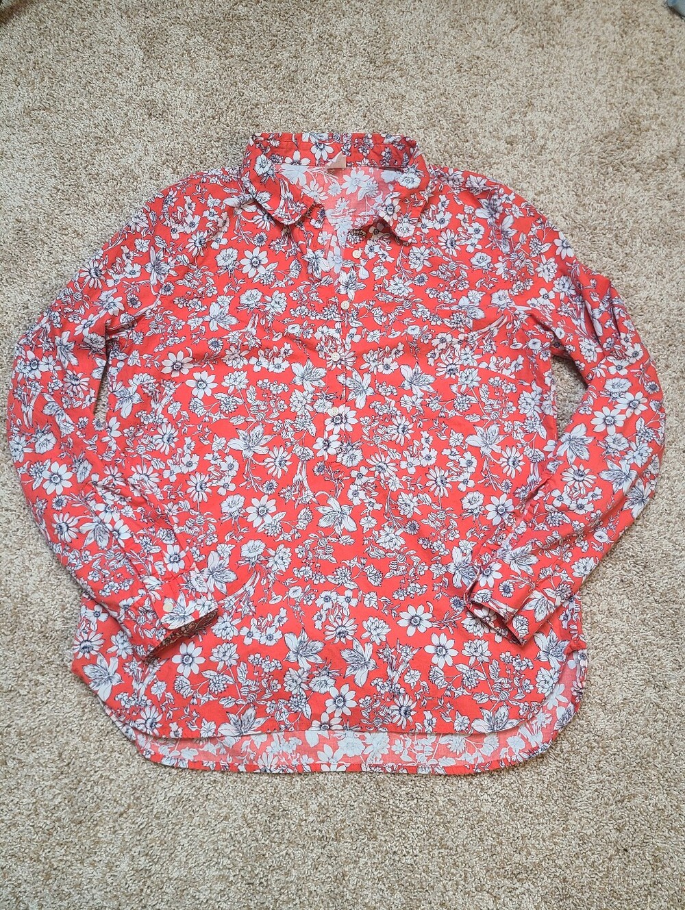 GAP Coral Floral Half Button Down Blouse